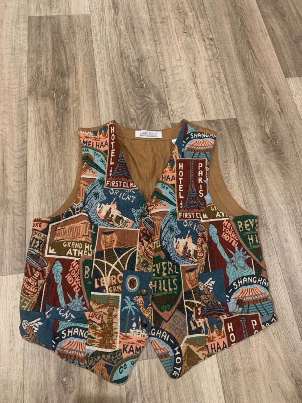 Vintage Karen Scott Multicolor Travel Patchwork Vest